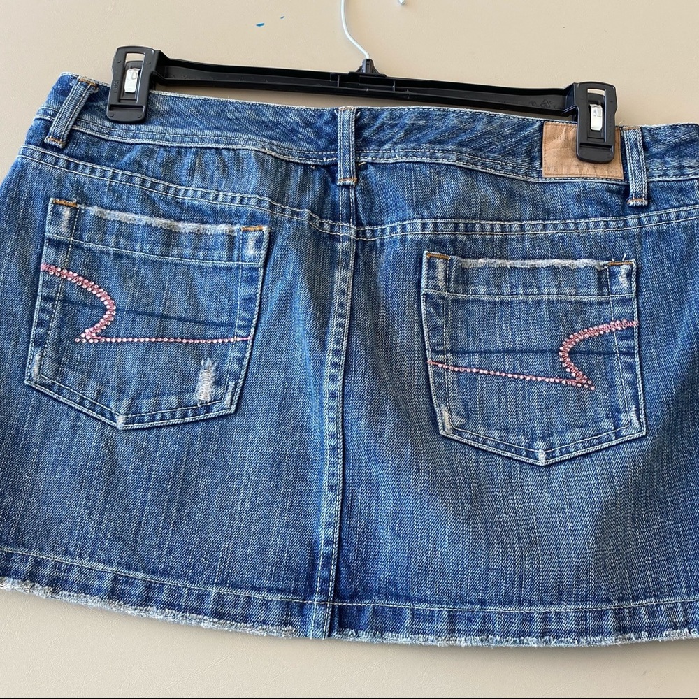 Pink rhinestone denim jean skirt